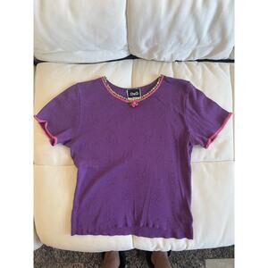 D&G Dolce & Gabbana Purple Knit Short Sleeve Top w/ Floral Sequin Trim (XS)